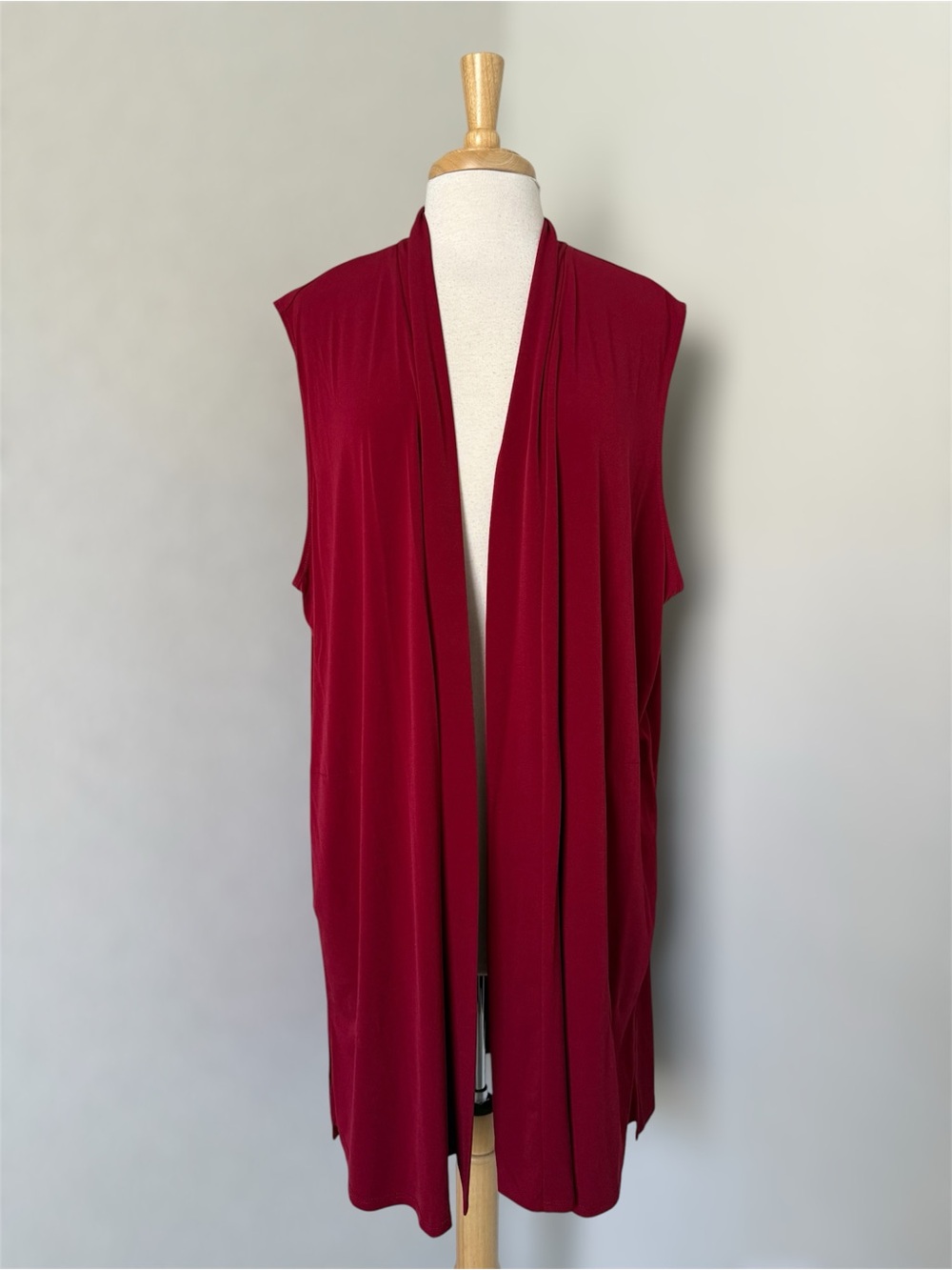 Susan Graver Everyday Red Liquid Knit Open Sleeveless Cardigan 2X Office Mature